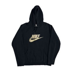 Vintage Y2K Nike black gold shoulder swoosh graphic print hoodie men’s medium
